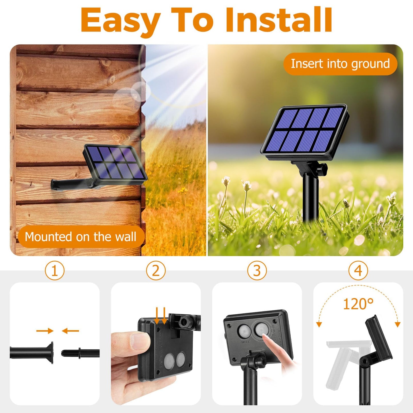 btfarm 2 Pack Solar Halloween String Lights Outdoor, Orange Purple 160LED 66FT Solar Fairy Lights Outside Waterproof, 8 Modes Solar Powered Twinkle Lights for Tree Garden Patio Halloween Decorations