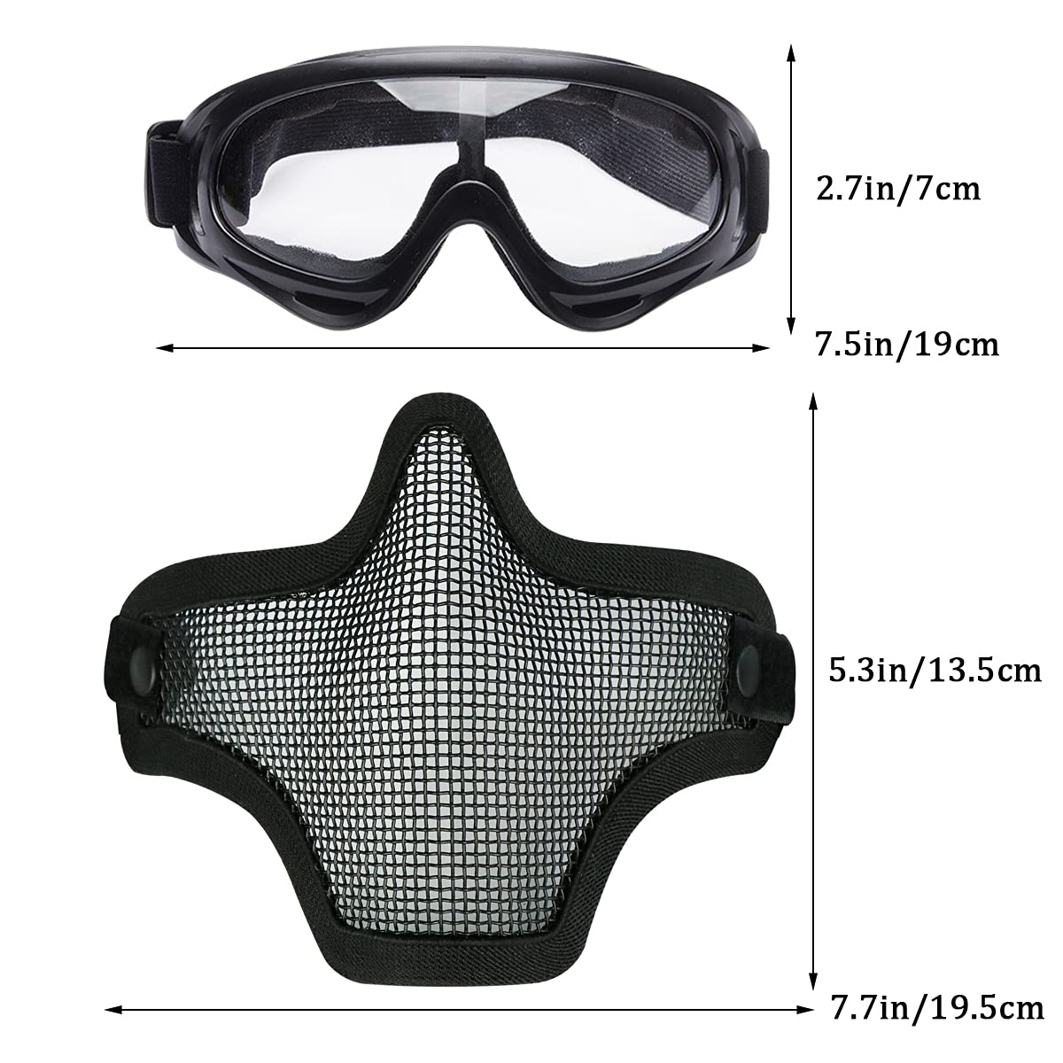 Aoutacc Airsoft Half Face Mask Steel Mesh and Goggles Set, Tactical Masks Protection Gear for Paintball BBS CS Nerf Game Cosplay Halloween Costume Accessories (Black)