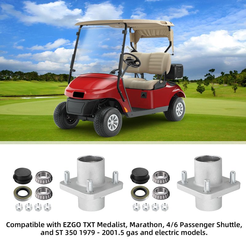 Roykaw Golf Cart Wheel Hub Assembly Compatible with EZGO TXT, Medalist, Marathon, ST 350 & Workhorse w/DCS 1979-2001.5, OEM# 12992-G1, 14926-G1, 17477-G1, 19058-G2, 19932-G1