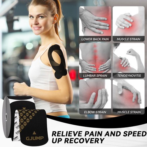 GJUMP Kinesiology Tape, Precut Athletic Sports Tape 40 Strips (2 Rolls), Waterproof Breathable Muscle Tape for Pain Relief & Joint Support