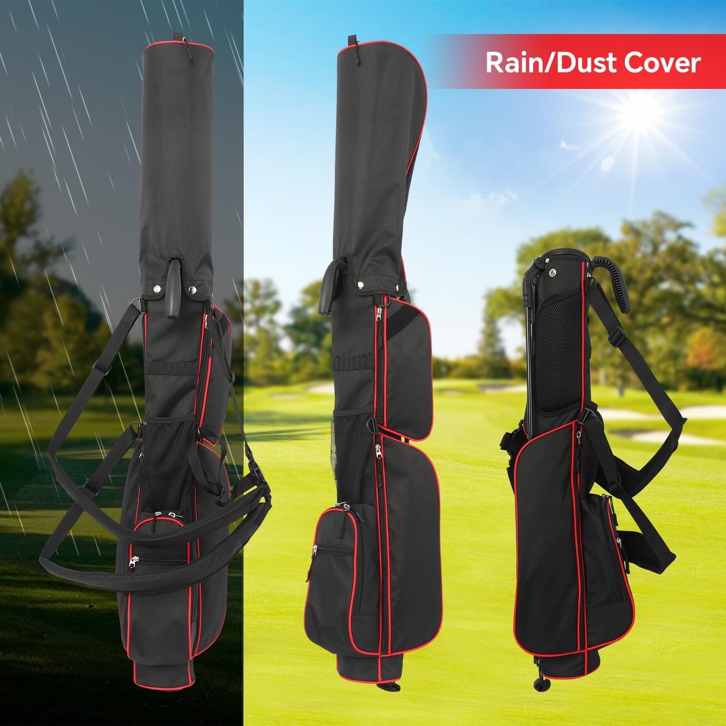 Golf Stand Bag 2 Way Divider，Par 3 Golf Bag with 6 Pockets Holds Up to 7 Clubs Dual Strap Small Golf Bag for Men & Women