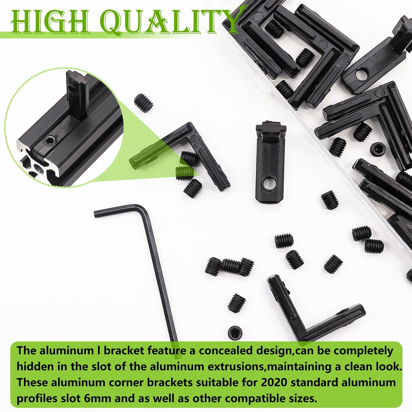 mxuteuk 2020 Aluminum Extruded Hardware with Screws,Black 2020 L-Shape Extrusion Connectors for 20/20 2040 V Slot Extruded Aluminum Profile