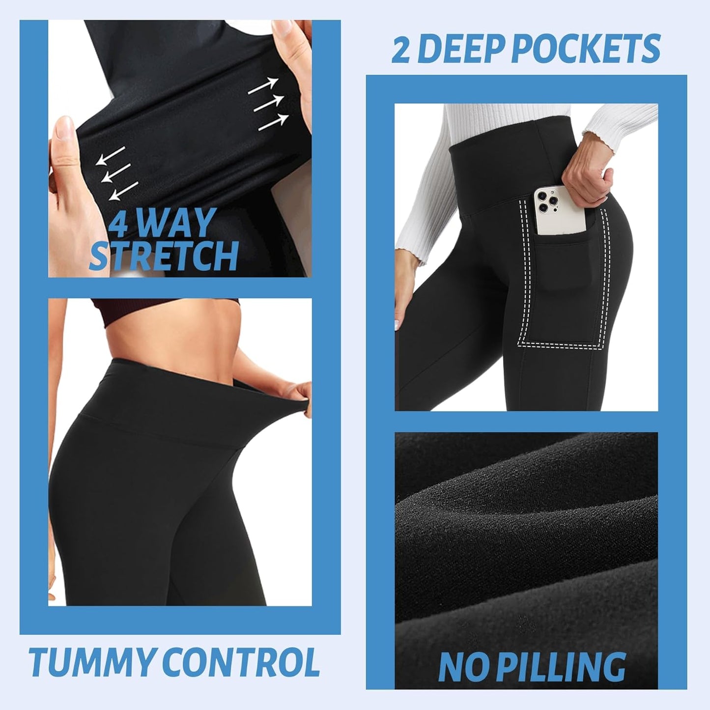 Sundwudu Leggings for Women - High Waisted Tummy Control | 5 Pack Soft Black Workout Pants