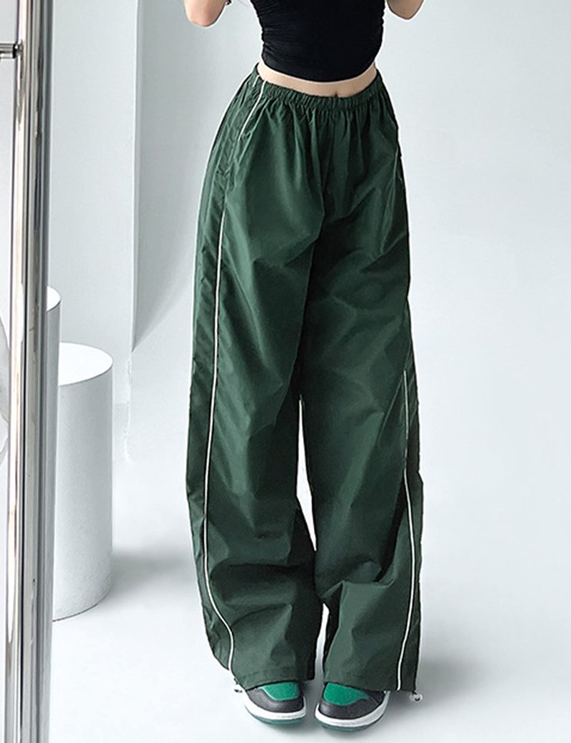 Himosyber Women's Parachute Pants Baggy Elasitc Waist Relaxed Y2K Track Pant Trousers (ArmyGreen-Large)