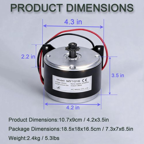 BreezyBloom Small Brushed Permanent Magnet Electric Motor for Scooter Drive Systems and DIY Projects 24V DC 350W 2750RPM