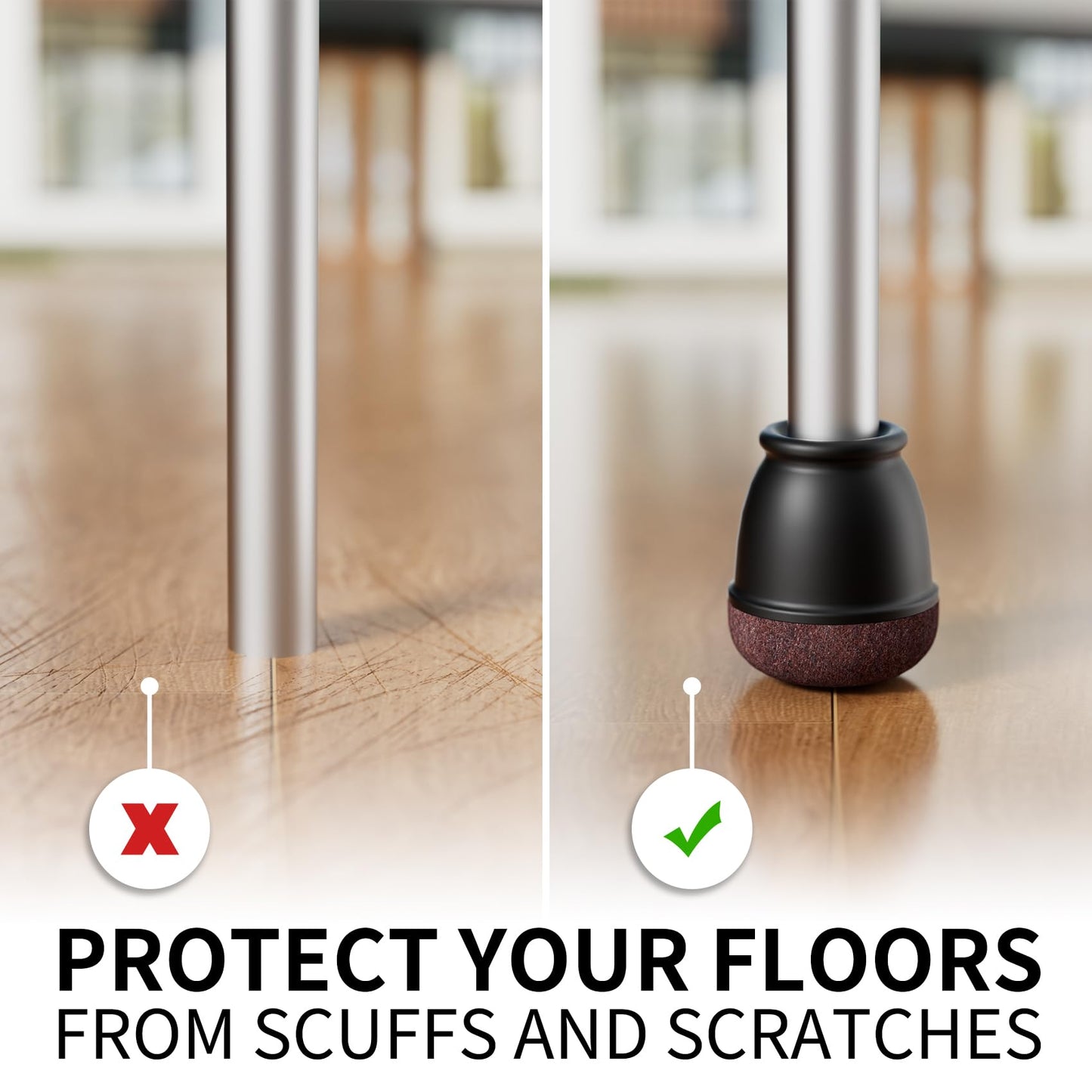 8 Pcs Extra Small Chair Leg Floor Protectors with Felt Pad - Furniture Pads for Hardwood Floors - Round Silicone Stool Cover Caps - Anti-Scratch and Reduce Noise(Black, Fit: 0.35"~0.55")