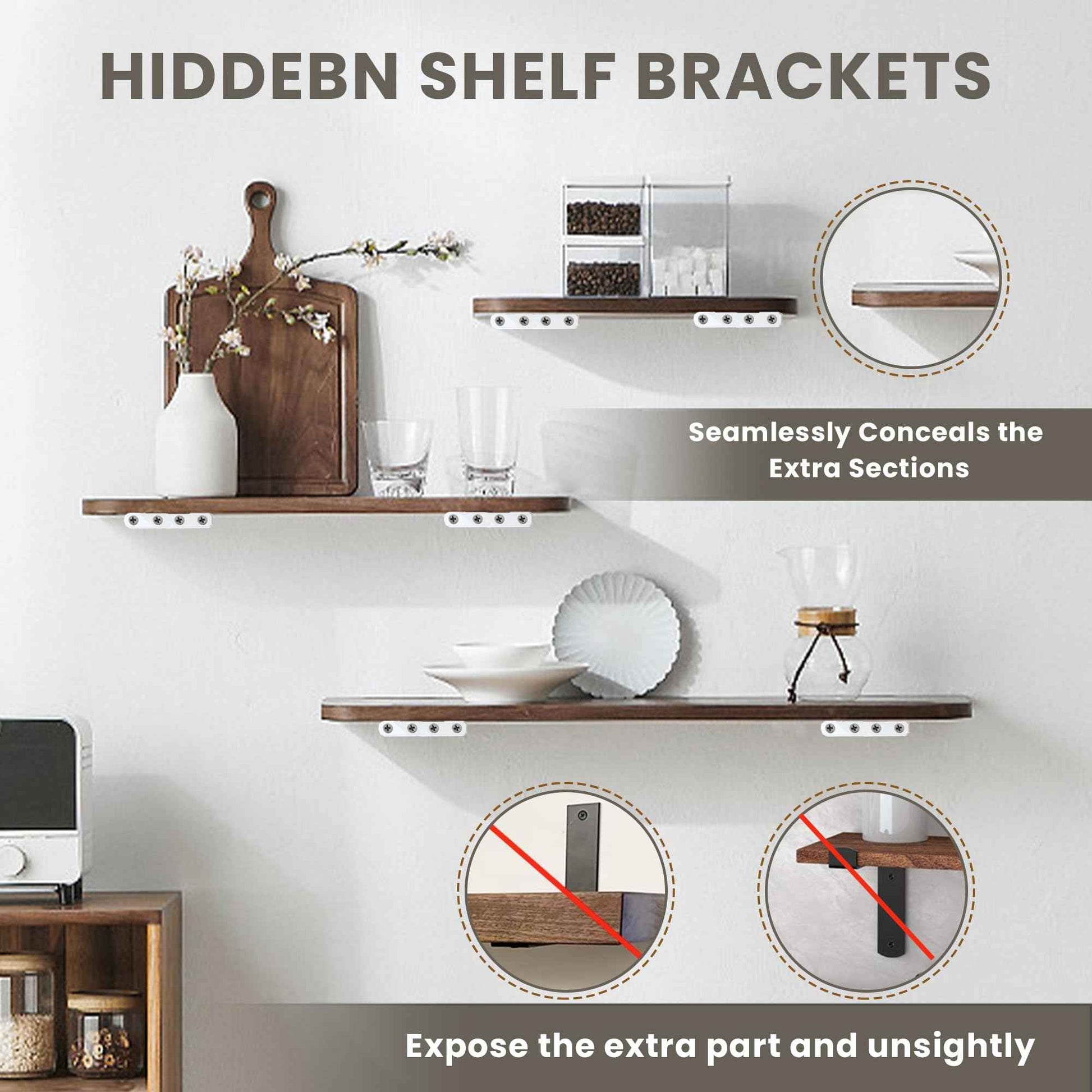 Alise White Floating Shelf Brackets,L Brackets for Wood Board,Wall Hidden Shelf Brackets,Heavy Duty Shelf Brackets Metal Shelving Corner Brace Supports for Home,Garden,Office and DIY,6 inch,Pack of 4