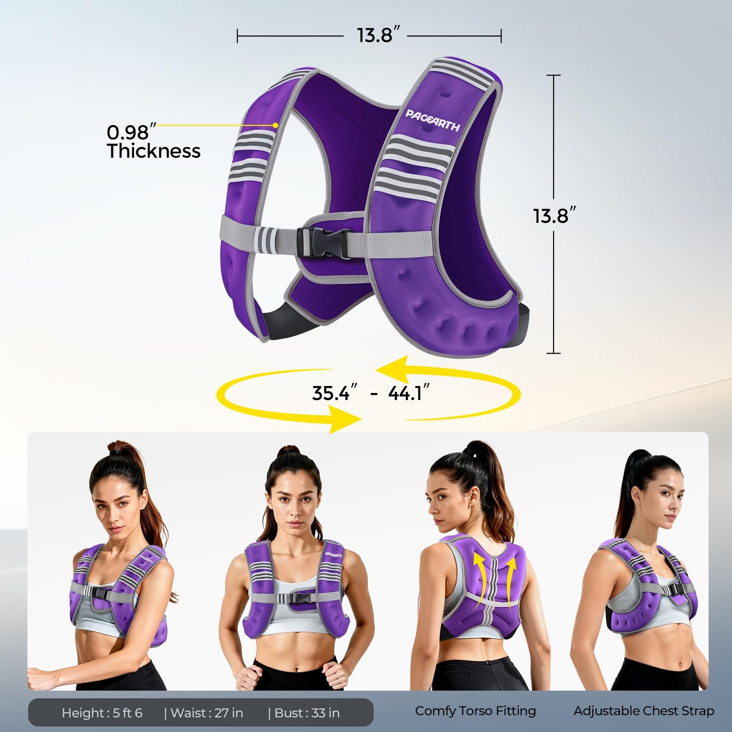 PACEARTH Weighted Vest,6lb/8lb/10lb/12lb/16lb/20lb/25lb/30lb Weight Vest with Reflective Stripe, Body Weight Vests for Women, Men, Weight Loss Workout, Strength Training, Running, Walking, Jogging