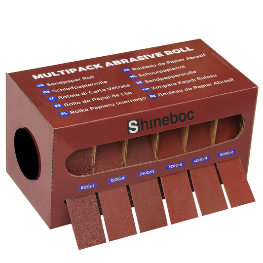 Shineboc Emery Cloth Roll, 1" x 20 Feet Continuous Sandpaper Roll, 80/150/240/320/400/600 Grit Sand Paper Assortment Pack for Wood Metal Sanding and Polishing