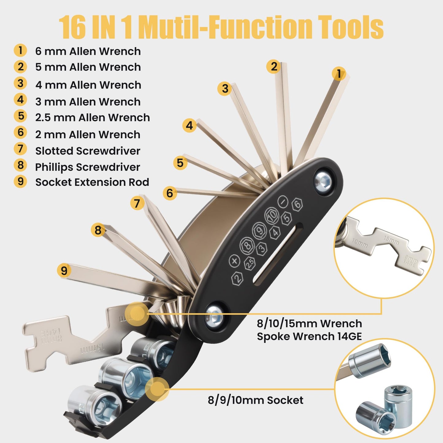 AutoViteX 33Pcs Bike Repair Tool Kit with Mini Bicycle Pump, 16 in 1 Multi-Tool, 2mm-6mm Allen Wrenches, Bicycle Repair Bag Used for Mountain and Road Bikes