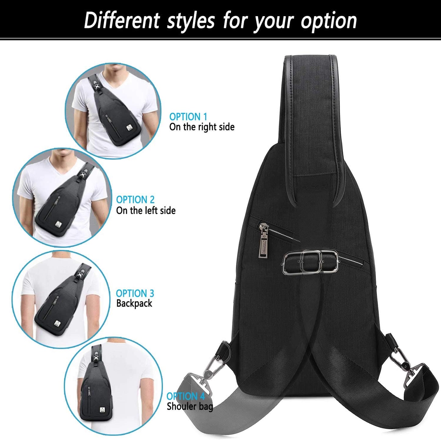 tuowan Small Sling Bag Crossbody Backpack Over the Shoulder Bag for Men Women Travel Outdoors, Lightweight Chest Pack (Large,Black)
