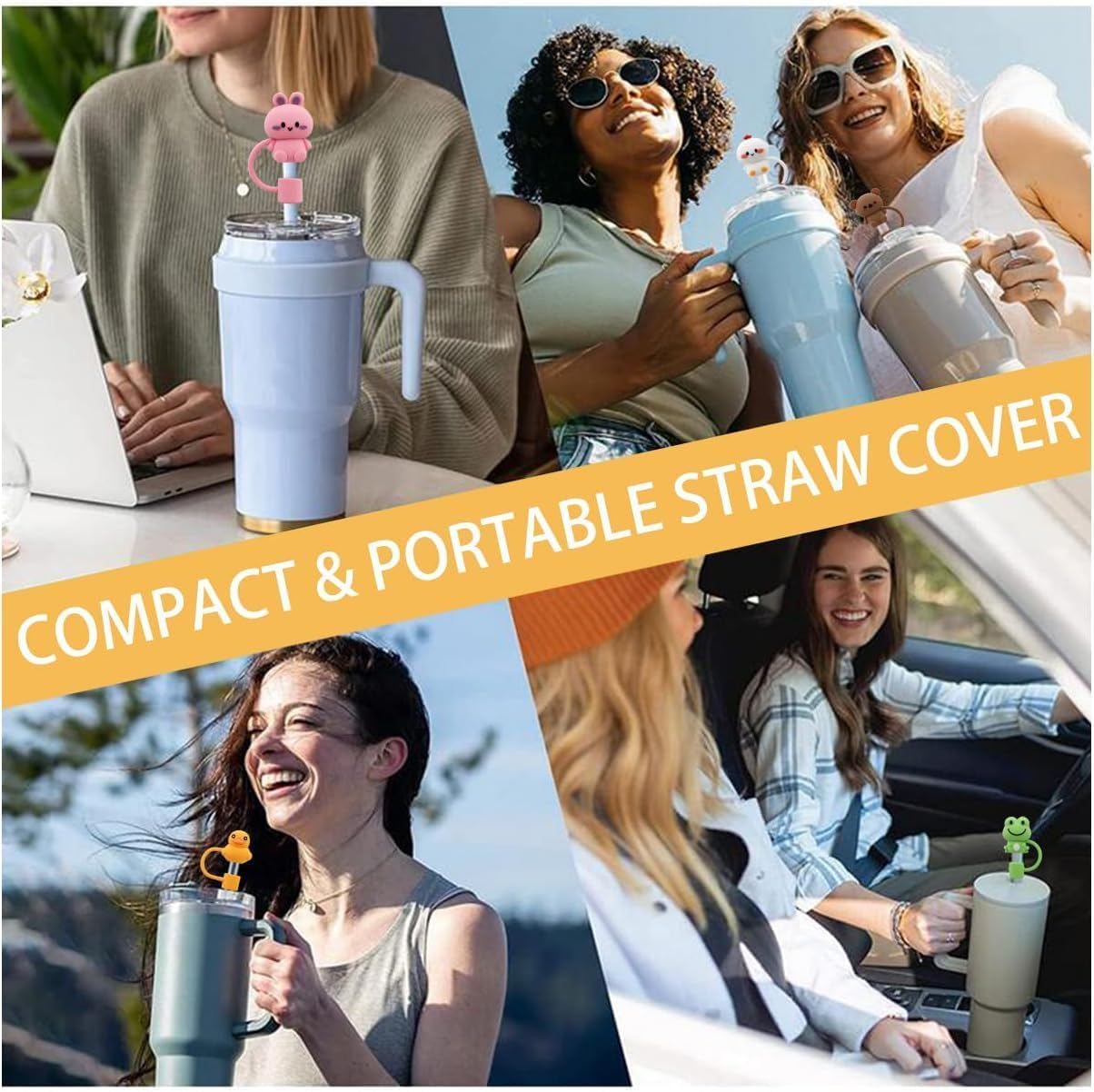 2Pcs Green Frog Straw Cover for Stanley Cup, Silicone Covers Compatible for Stanley Mug, Toppers for Stanley 30oz/40oz Tumblers, Reusable Drinking Straws, 10 mm (JLY066)