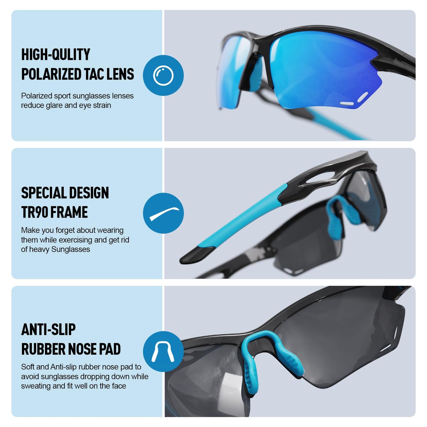 Polarized Sports Sunglasses for Men Women, Idea for Baseball Cycling Fishing Running Driving Golf Motorcycle silver Glasses TR90 Unbreakable Frame