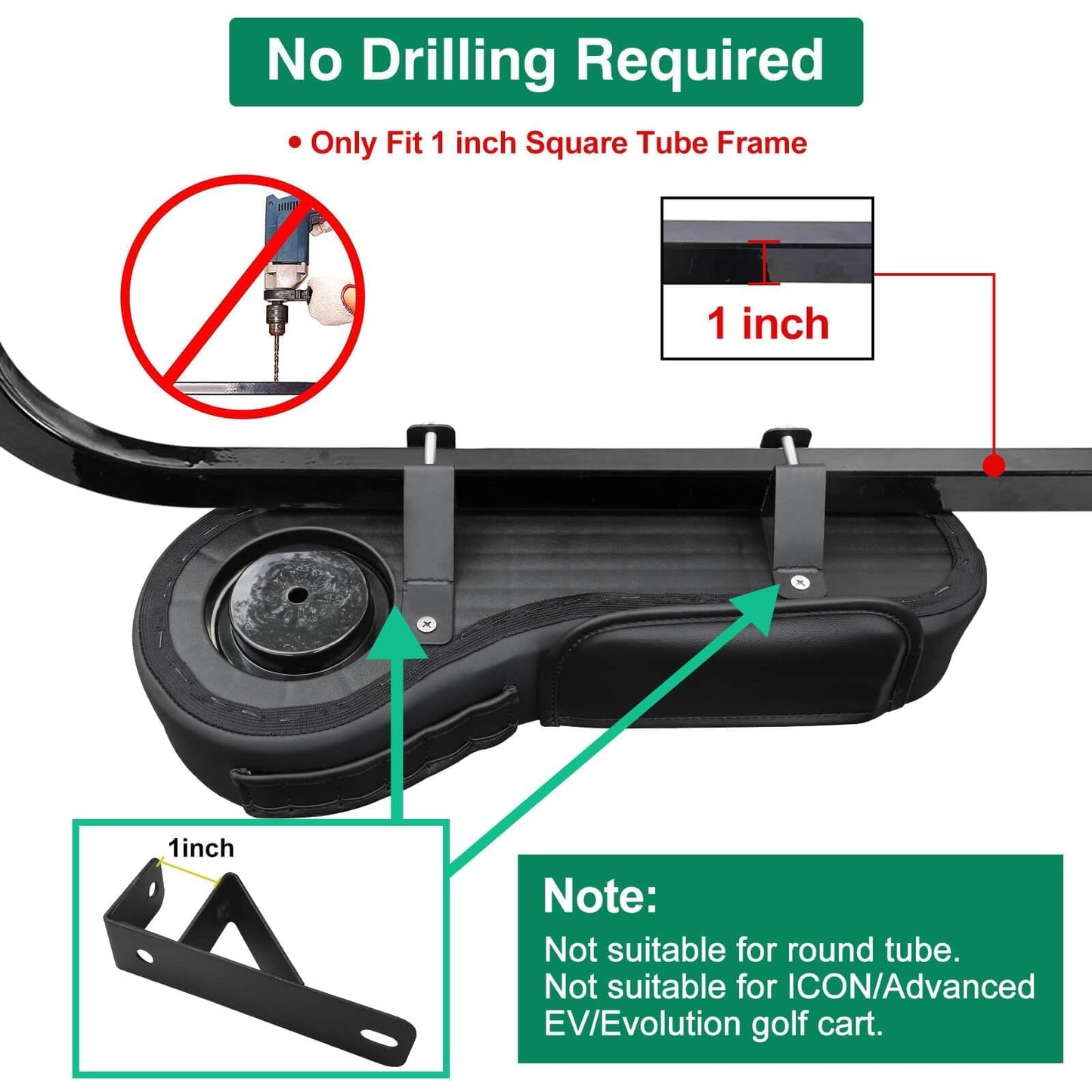LEAPGOMAX No Drilling Golf Cart Armrest with Cup Holder Phone Bag Golf Tree Holder for Rear Seat, Triangle Support Frame Fits 1" Side Square Tube EZGO Club Car DS Precedent Yamaha Golf Carts Arm Rest