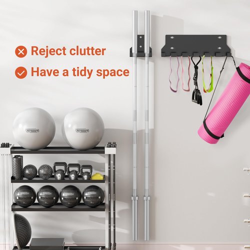 Fitvids Wall Mount Vertical Barbell Hanger Olympic Barbell Holder, For 2 Bars
