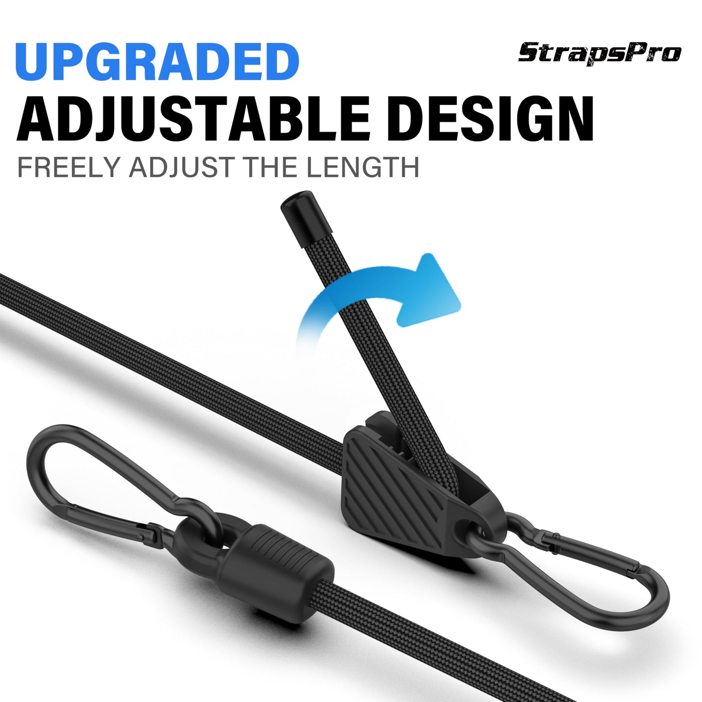Adjustable Bungee Cords, Upgrade Bungee Cord with Carabiner Hooks Outdoor Heavy Duty 36 inch Long, Easy to Adjust Length Black Elastic Ropes Cable with Clips On Both Ends for Bike Rack, Tarps, Cargo