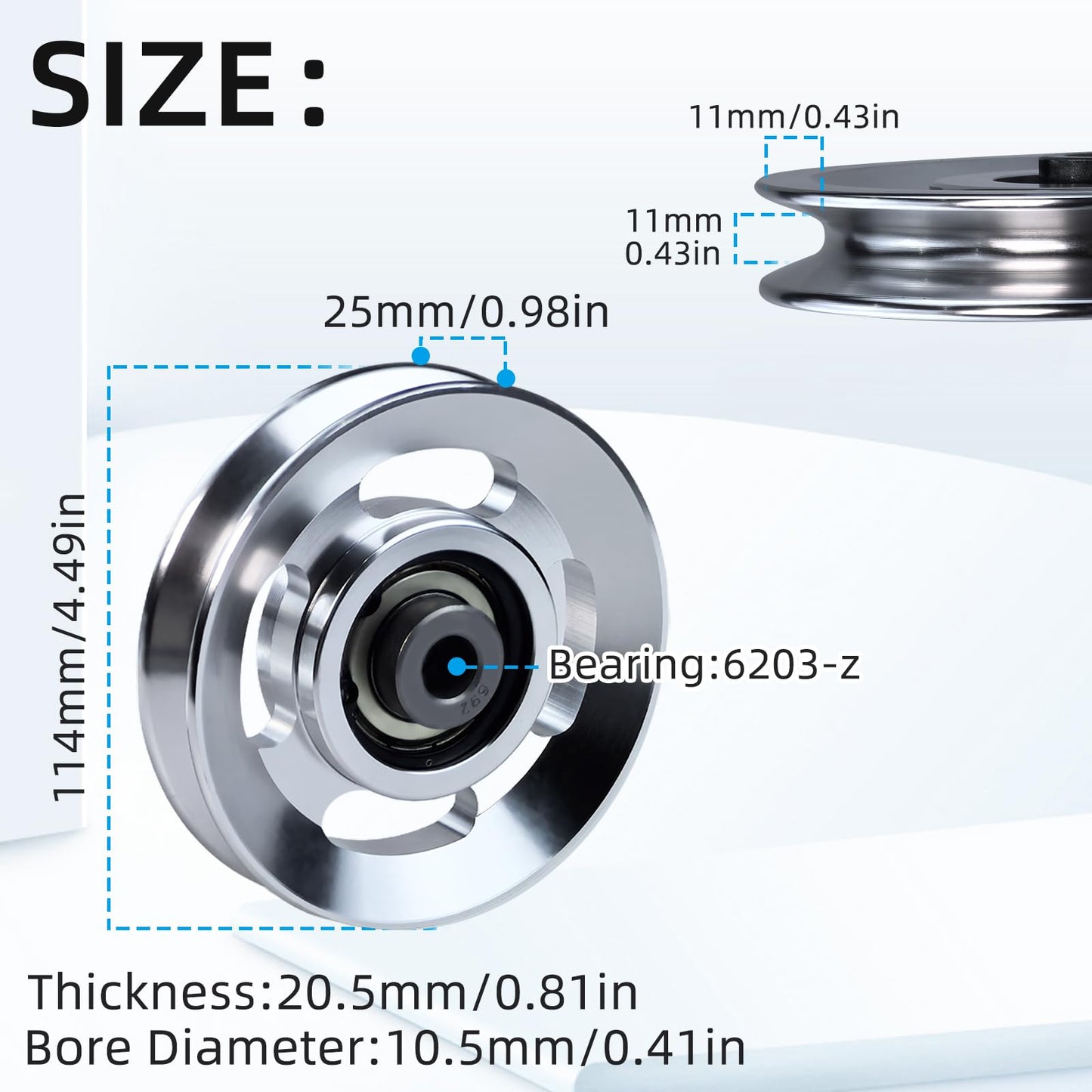 Flylin Aluminum Alloy Bearing Pulley Wheel, Universal Sliver Strength Training Equipment Pulley Wheel Gym Accessory, Fitness Pulley Wheel for Gym Equipment Part Cable Merchine (114mm)