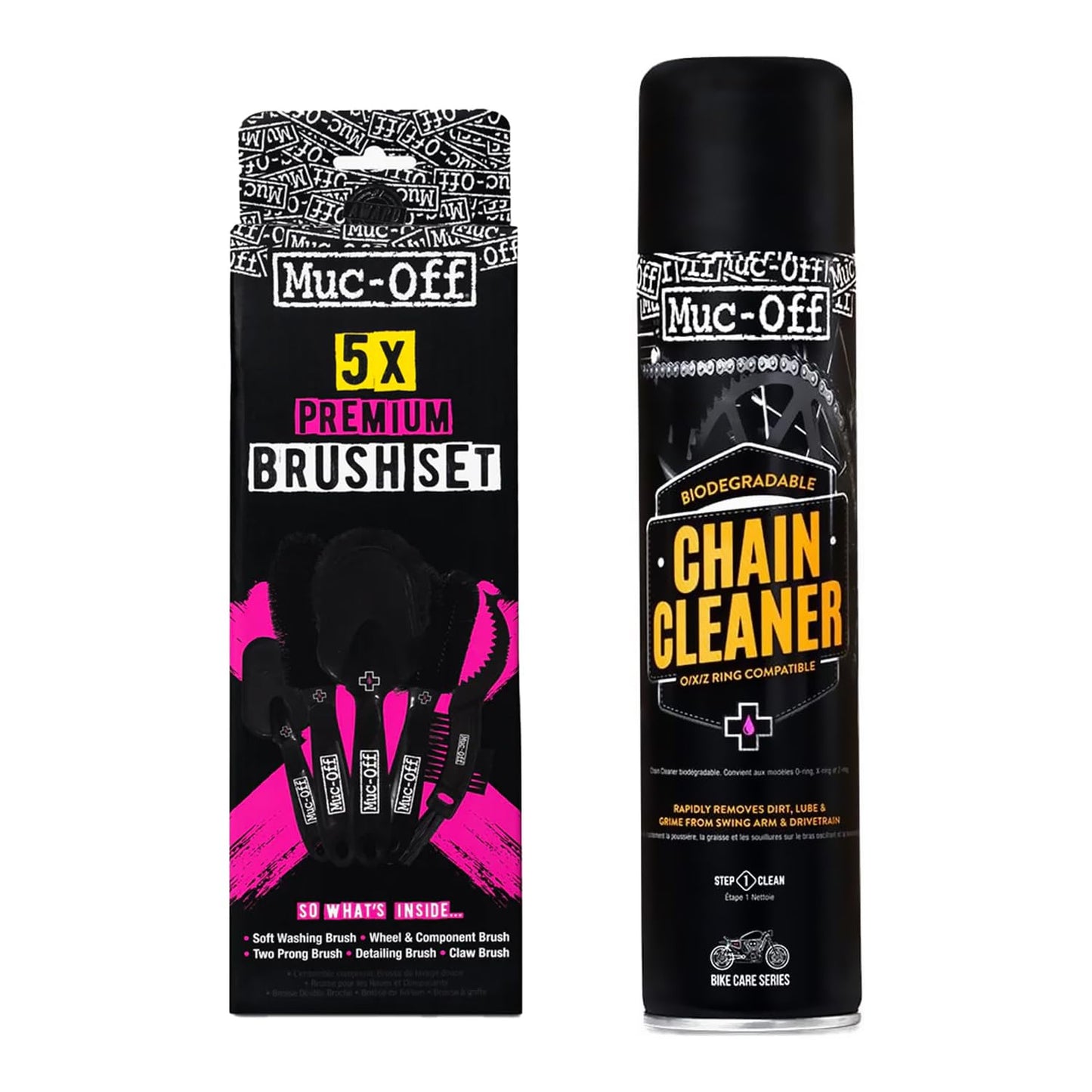 Muc-Off Motorcycle Chain Cleaner 400ml + Motorcycle All-Weather Chain Lube 400ml Bundle | Water-Soluble Cleaner & Premium Synthetic Lube with Ceramic Additives | Long Distance All-Weather Protection