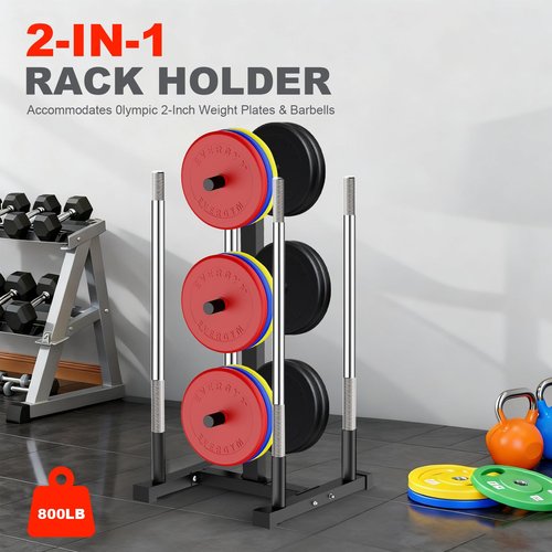 Weight Plate Rack for Home Gym - 6 Post Olympic Plate Holder with Wide Stability Base, Barbell Storage & Bumper Plate Tree Organizer, Heavy Duty Space Saving Gym Equipment