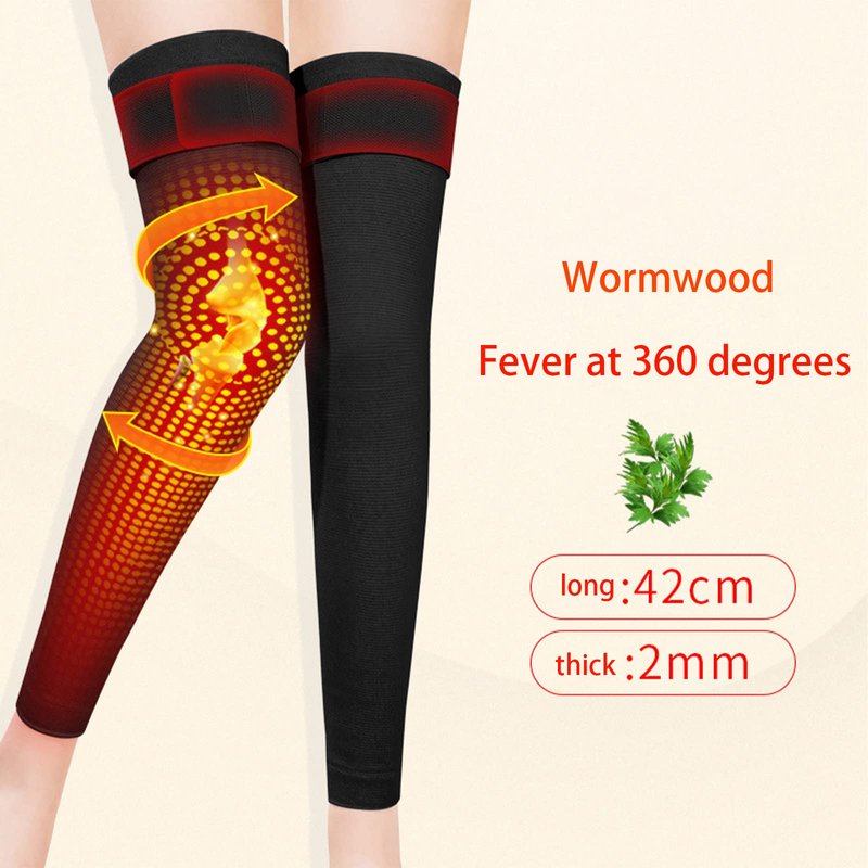 Winter Warm Wormwood Self Heating Knee Brace Long Compression Sleeve for Women Men Thermal Support Cotton Leg Warmer Knee Pads Cold Protector, Heated Massager Knee Wrap for Arthritis Joint Pain Relief (black-XXL)