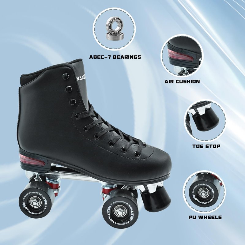 WELLWON Roller Skate for Women and Men, Classic Design High-Top PU Leather Quad Roller Skates for Outdoor and Indoor, Rollerskates for Beginner Size 10