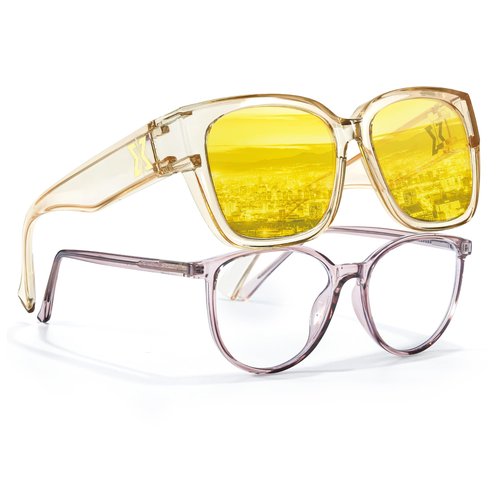 LVIOE Night Vision Driving Glasses Fit Over Prescription Glasses, Wrap Around Nighttime Anti Glare Polarized