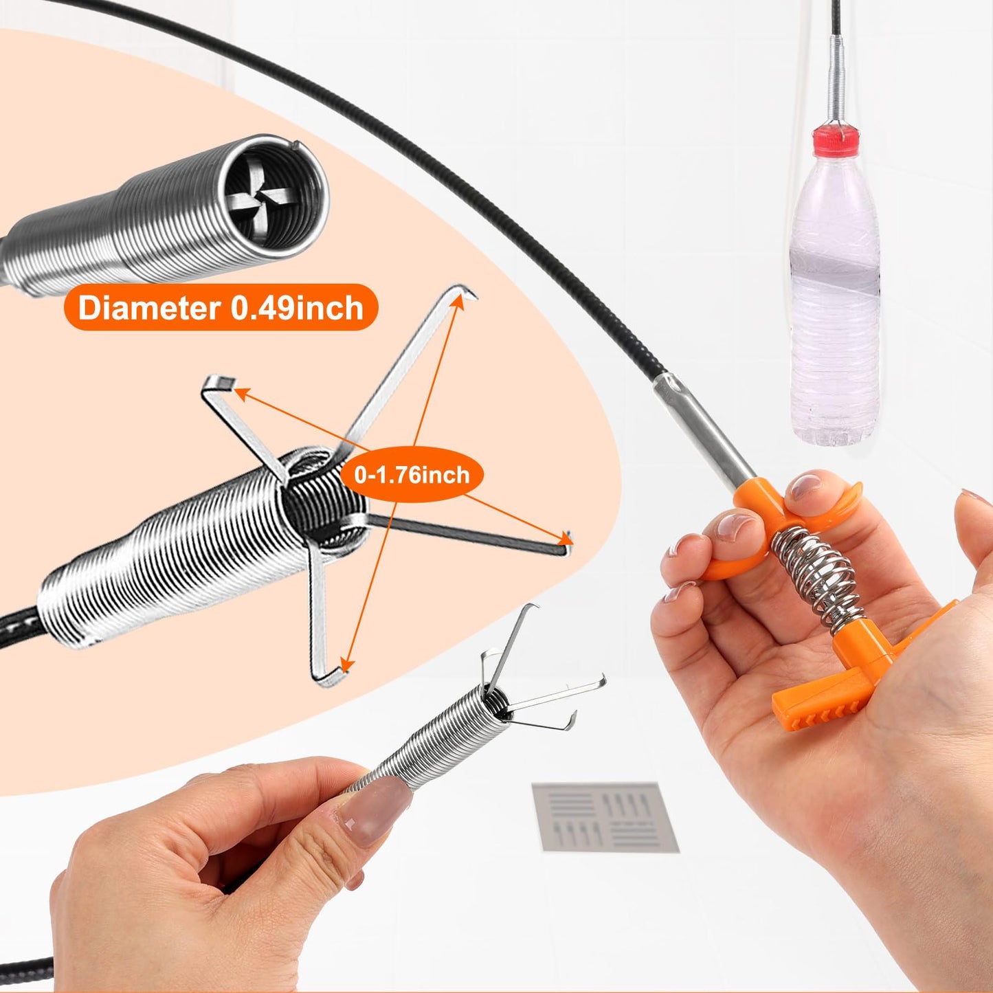 63 Inch Drain Snake Hair Drain Clog Remover Tool, Flexible Sink Snake Drain Cleaner Tool Set, Plumbing Snake for Toilet Sewer Shower Kitchen Bathroom Tub Clogged Hair Removal Cleaning Tool Set