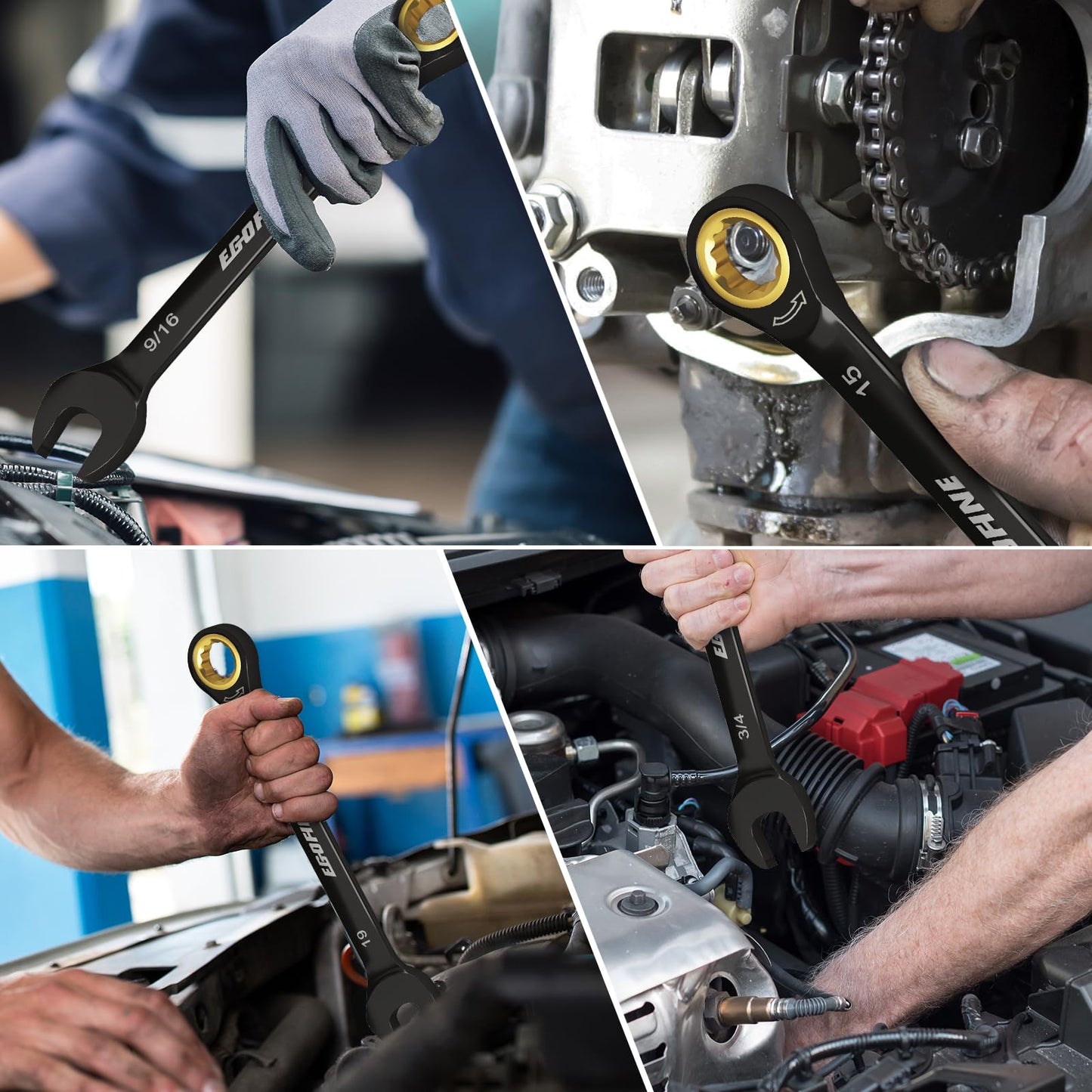 Egofine 3/4 Ratchet Wrench, 3/4 Wrench Ratcheting Combination Wrenches SAE, Industrial Grade Gear Spanner with 12 Point Box End, 72-Teeth Ratchet Black Electrophoretic Coating,CR-V