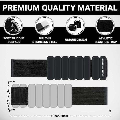 G FASHION STYLE Wearable Wrist & Ankle Weights, Set of 2 (1 LB ea.), Adjustable Arm Weights Set, Weight Loss strenght training bracelet, Women/Man. (Black)