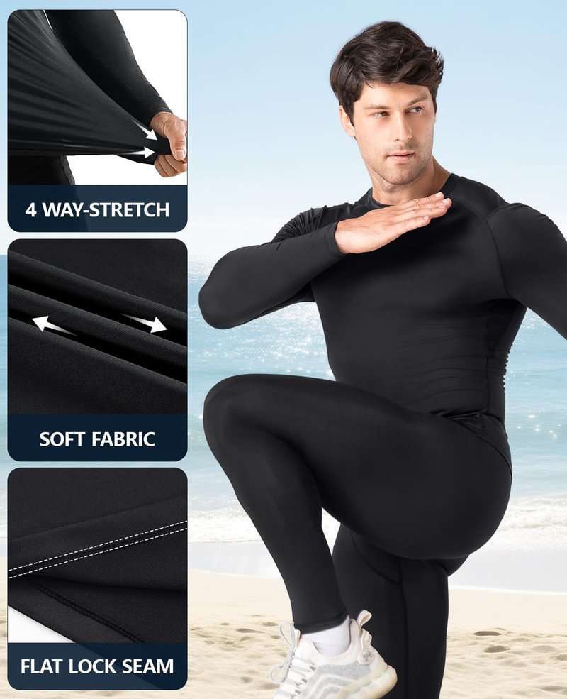 Niksa 3 Pack Long Sleeve Compression Shirts for Men Cool Dry Athletic Undershirt Workout Tops Base Layer for Running