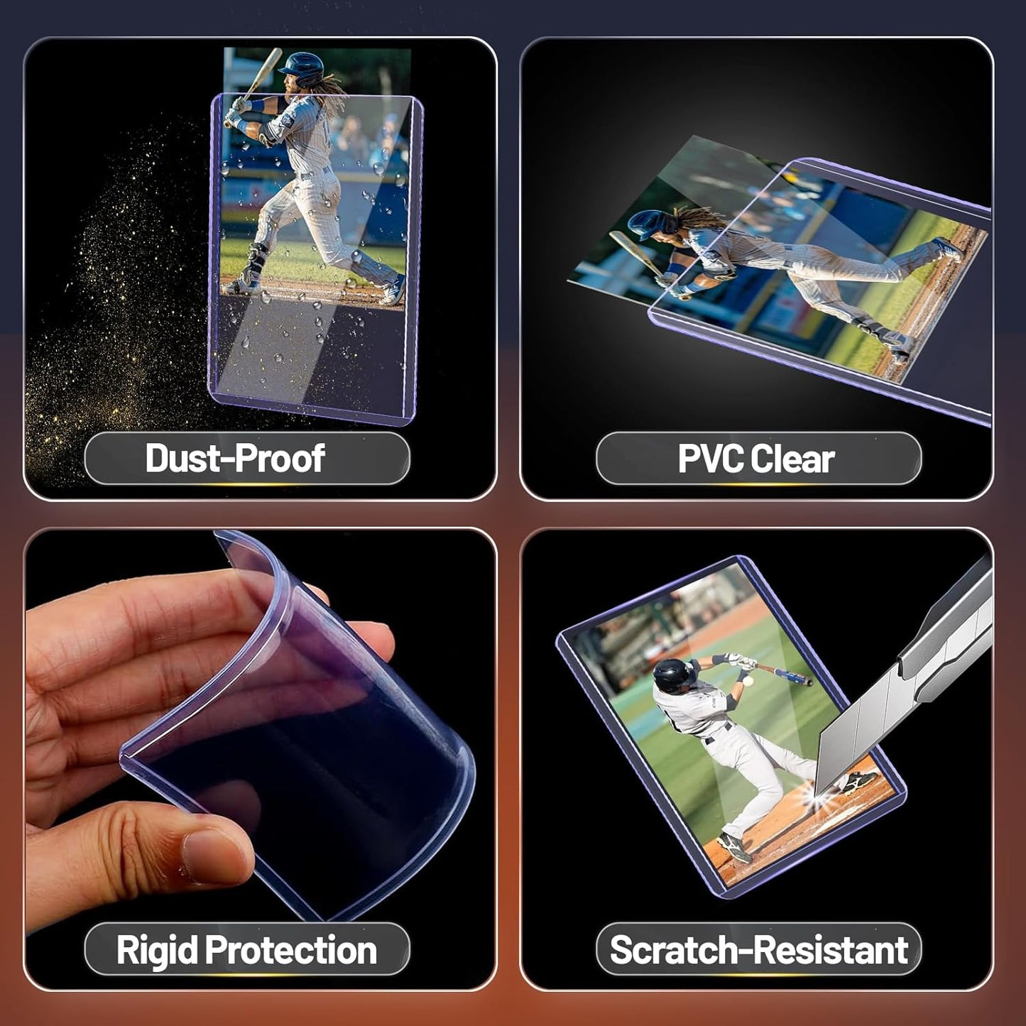 Skiennix Card Holders - 100 Toploads & 100 Penny Sleeves - 35PT Hard Plastic Protectors for TCG & Sports Cards