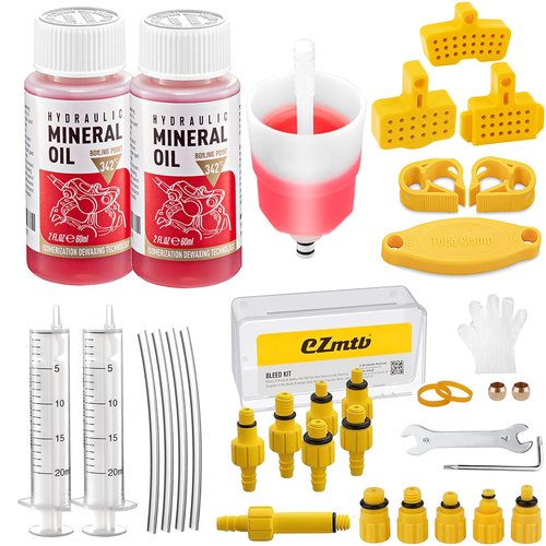 Brake Bleed Kit for SHIMANO, TEKTRO, TRP Hydraulic Disc Brakes, Brake Fluid Bleeder Kit Performance Mineral Oil Brake Fluid 120ml/4oz, Adapters for Most MTB/Road Bike Brake