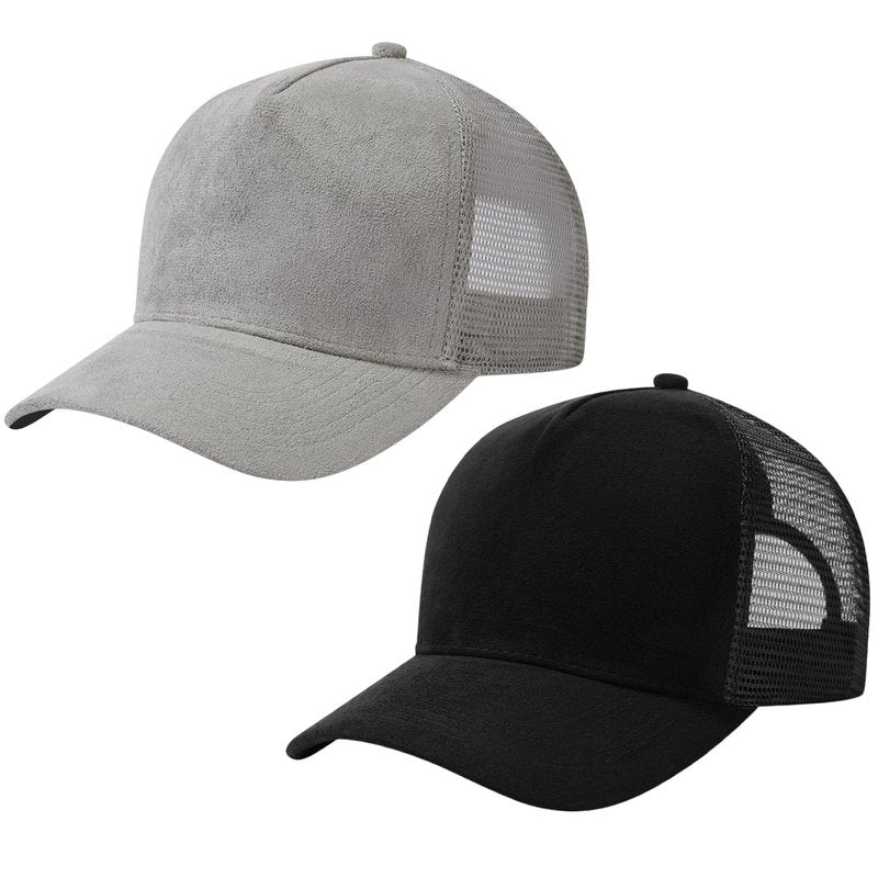 UVSAI Suede Curved Brim Trucker Cap Adjustable Snapback Hat Mesh Back Breathable for Men Women 2 Pack SH03