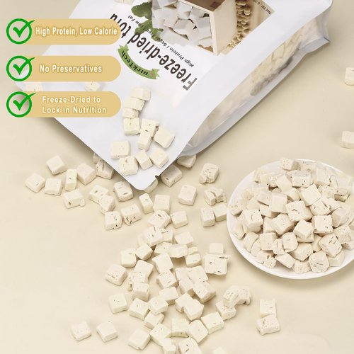 Freeze Dried Tofu Cubes,5.29oz-Sized High Protein Dehydrated Tofu – Instant Vegan Food for Ramen Toppings, Miso Soup, Hiking & Emergency Keto Meals