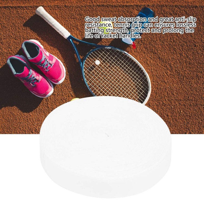 Naroote Badminton Racquet Towel Grip, 10M Polyester Fiber Sweat Absorption Anti-Skid Badminton Racket Grip Tape Breathable Soft Hand Outdoor Sport Tool for Badminton Rackets Tennis Rackets(White)