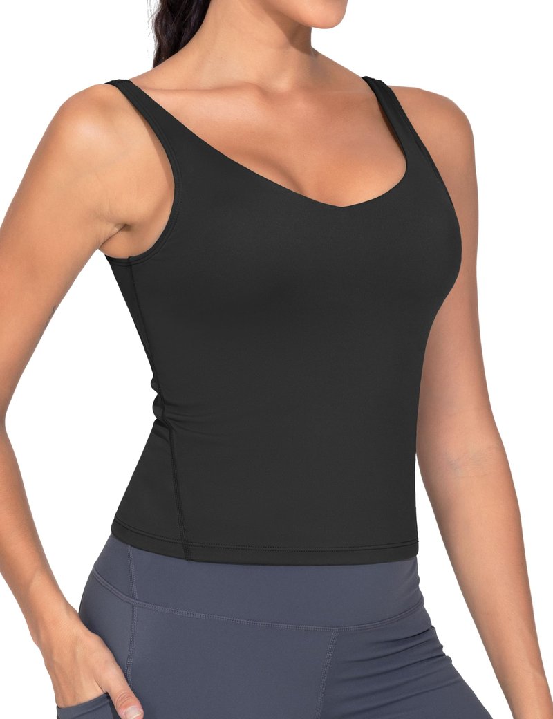 THE GYM PEOPLE Women's Longline Sports Bra Wirefree Padded Workout Yoga Tank Top Black