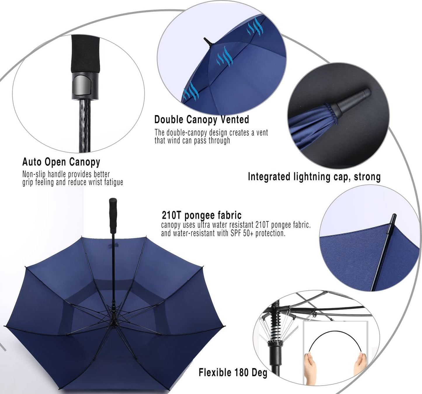 SIEPASA Golf Umbrella - Large 62/68/72 Inch Automatic Open | Windproof, Waterproof Double Canopy Design