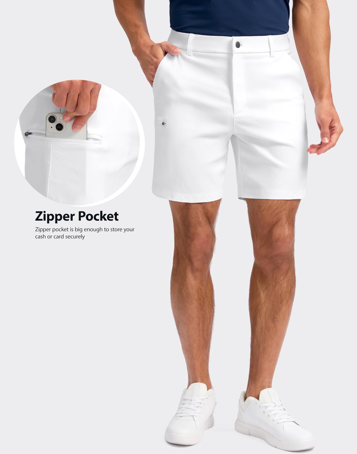 Pudolla Men's Casual Shorts 7/9 Inch Golf Shorts Stretch Dress Work Shorts for Men with 4 Pockets Quick Dry Lightweight(White 32)