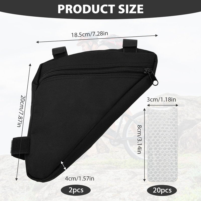 Mzario 2 Pcs Triangle Bike Bag, Bike Frame Small Storage Bag, Pouches For Adult Cycling For Road And Mountain Bikes Accessories Pack For Phone, Wallet, Keys (With Reflective Stickers* 20)