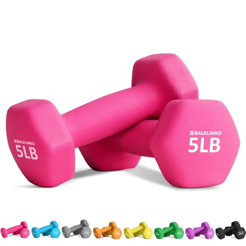 Balelinko Home Gym Equipment Workouts Strength Training Weight Loss Pilates Weights Yoga Sets Free Weights for Women, Men, Seniors and Youth, 5LB Pink, Pair