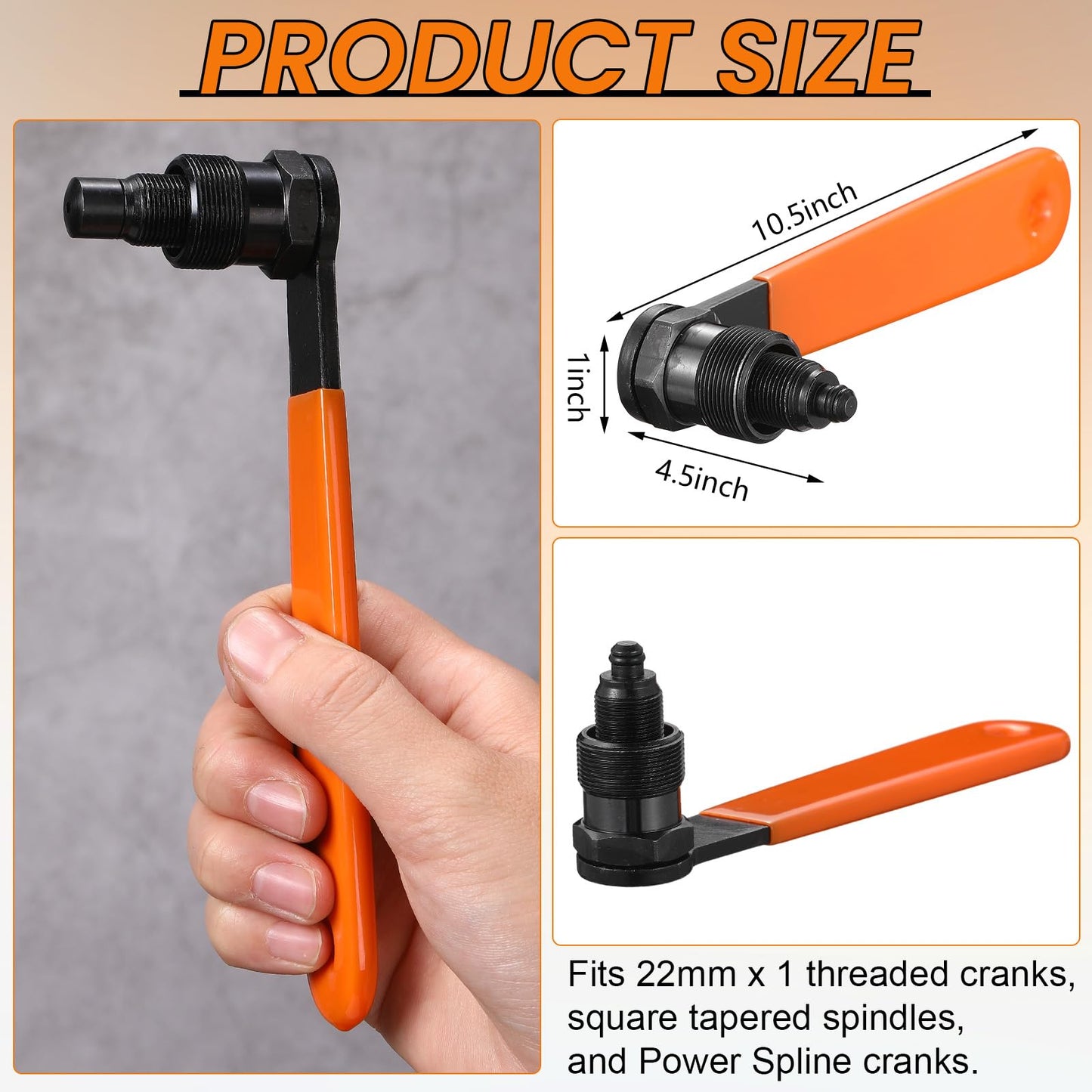 Lanties Crank Puller Compatible with Ccp-22, 22mm x 1 Threads Steel Bike Repair Tool with Long Handle and Rubber Grip, Bicycle Crank Arm Removal Tool for MTB Road Bike Repair