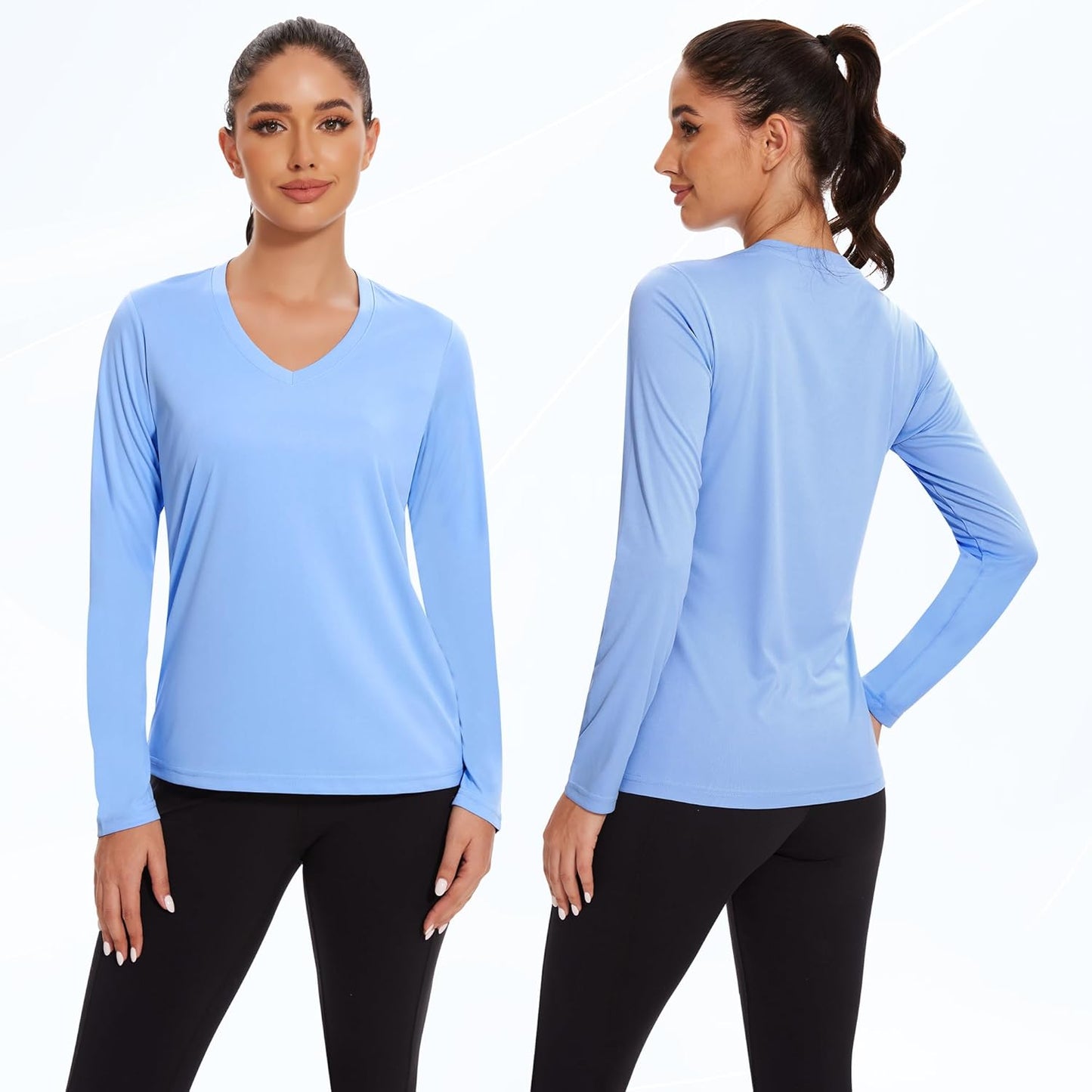 Skiennix Women's Long Sleeve Workout Tops - Moisture-Wicking Quick-Dry V-Neck Athletic Shirts