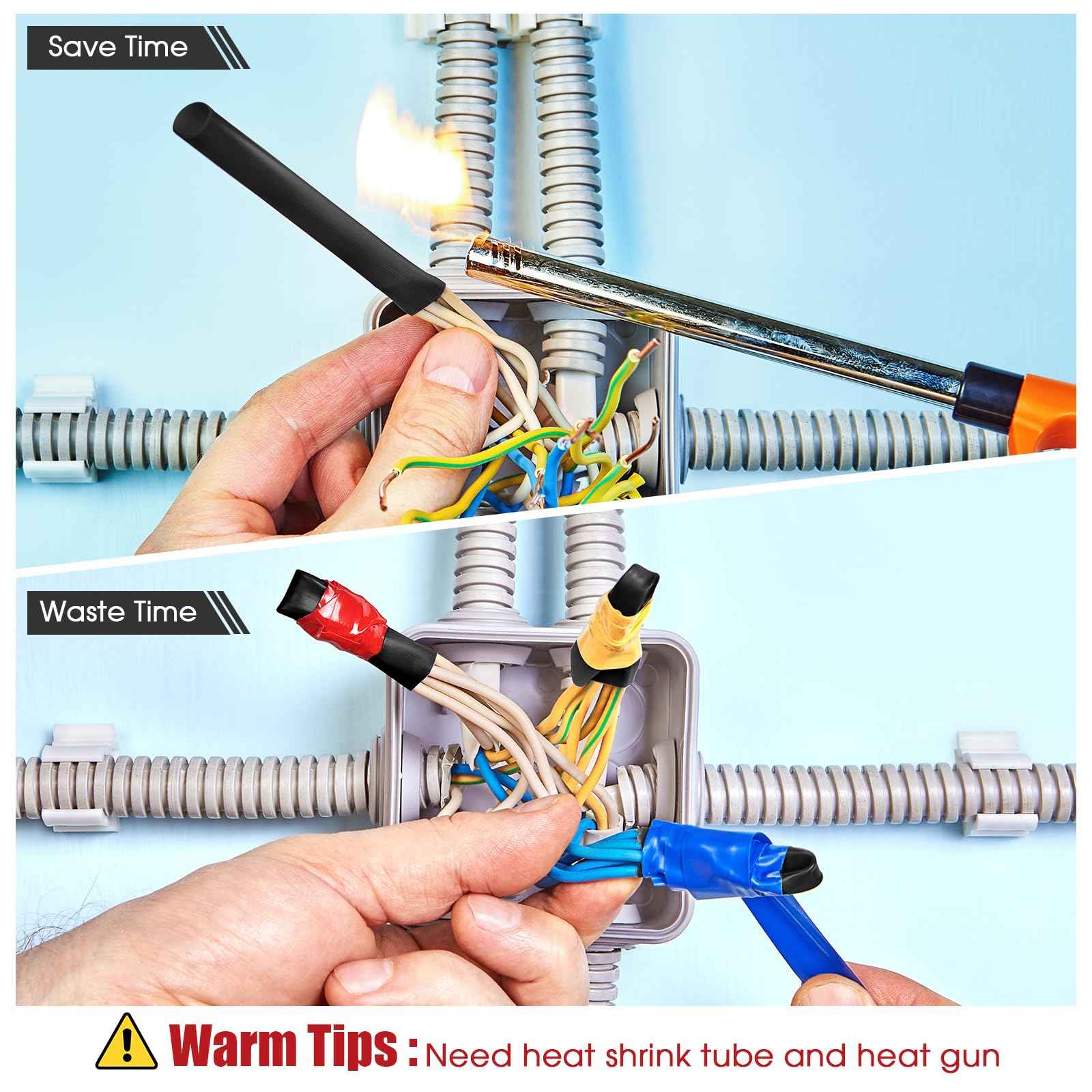 Tatuo 65.6 ft Expandable Braided Cable Sleeve Multi Size Braided Wire Sleeve with 120 Pcs Heat Shrink Tubing for Television Audio Computer Cables Video Pets,1/4 in,2/5 in,1/2 in,3/4 in(Red, Black)