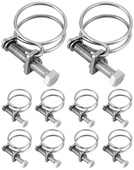 QWORK Heavy-Duty 1-1/2 Inch Double Wire Hose Clamp with Bolt – 304 Stainless Steel 10 Pack, Leak-Proof and Corrosion-Resistant for Secure Hose Connection