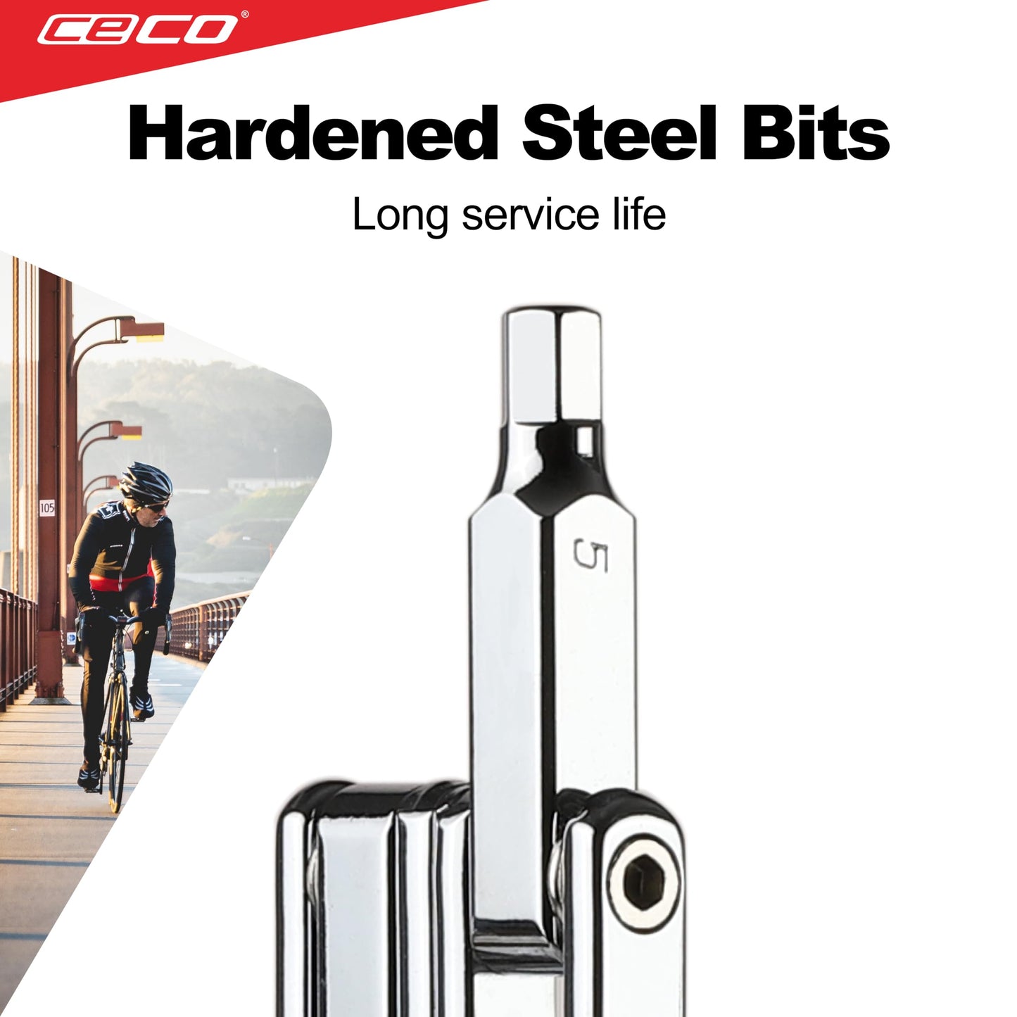 CECO USA 10 Function Bicycle Multi Tool, Ultra Slim Sized, Lightweight, Polished Chrome Finish, High Strength CR-V 6150 Tool Steel, Mountain Bike, Road Bike
