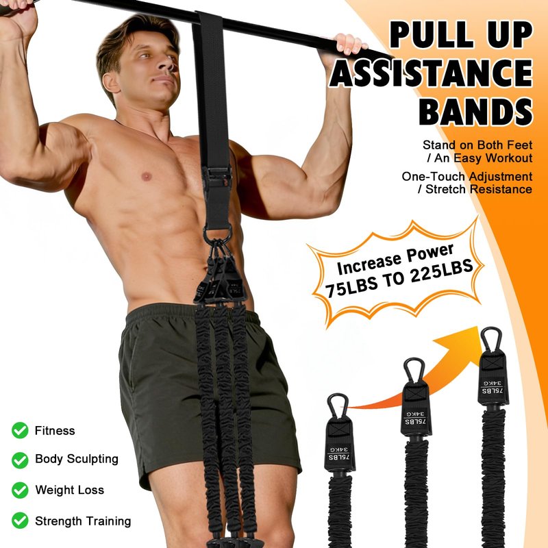 Pull Up Assistance Bands with Handles,Adjustable Heavy Duty Resistance Band for Pull Up,Comfortable Fabric Feet/Knee Rest,Pull Up Assist Band,Home Fitness,Muscle Training(Black)