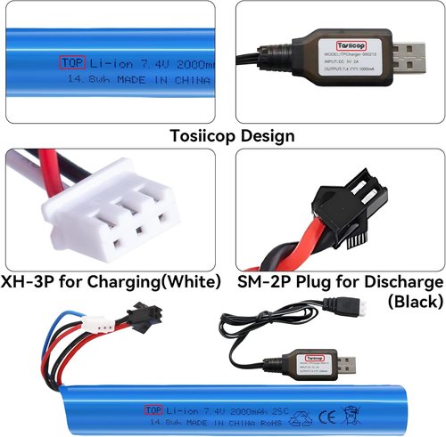 Airsoft Gel Blaster Battery - 7.4V 2000mAh LiPo Rechargeable for SRB400, SRB1200, MP5K, M4
