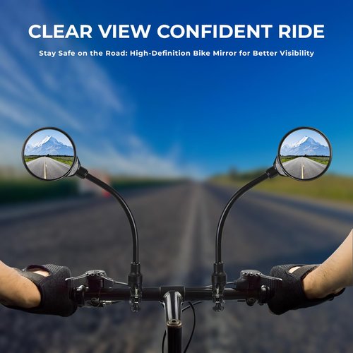 Bike Mirror Handlebar Mount (1 Pcs) 360° with 2 straps, Adjustable Bike Rear View Mirror with Anti-Glare, Shatterproof-mirrors for ebike, Scooter, Mountain & Road Bikes
