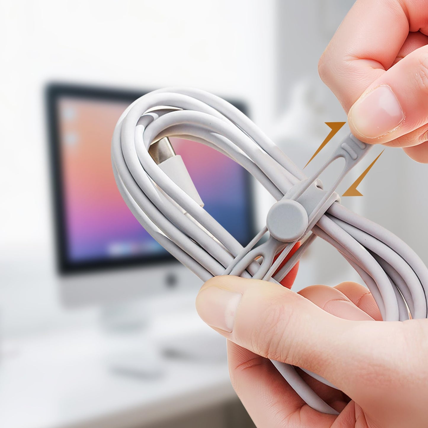 LOOHOI 30Pcs Silicone Cable Ties,Reusable Data Cable Organizer for Office, Multipurpose Elastic Cord Management Ties for Bundling and Fastening Cable Cords Wires