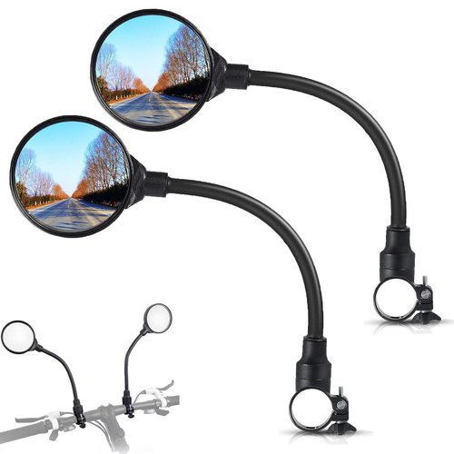 Bicycle Rearview Mirror 2-Pack - Adjustable Wide Angle Bike Mirror Rotatable Shockproof Convex Mirror Round Bike Rear View Mirrors for Handlebars